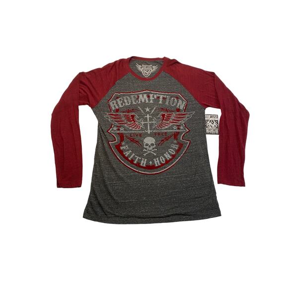 Raw State Other - Raw State Redemption Long Sleeve Ragland T-shirt Gray Red Mens XXL NWT Velvet